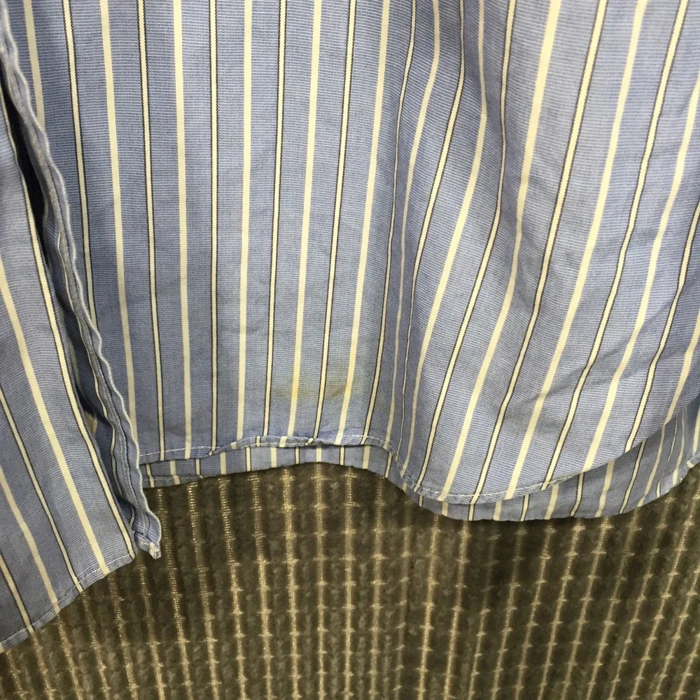J.Crew Mens Blue White Striped 80s 2-Ply Cotton Button Down Shirt Size M 15-15.5